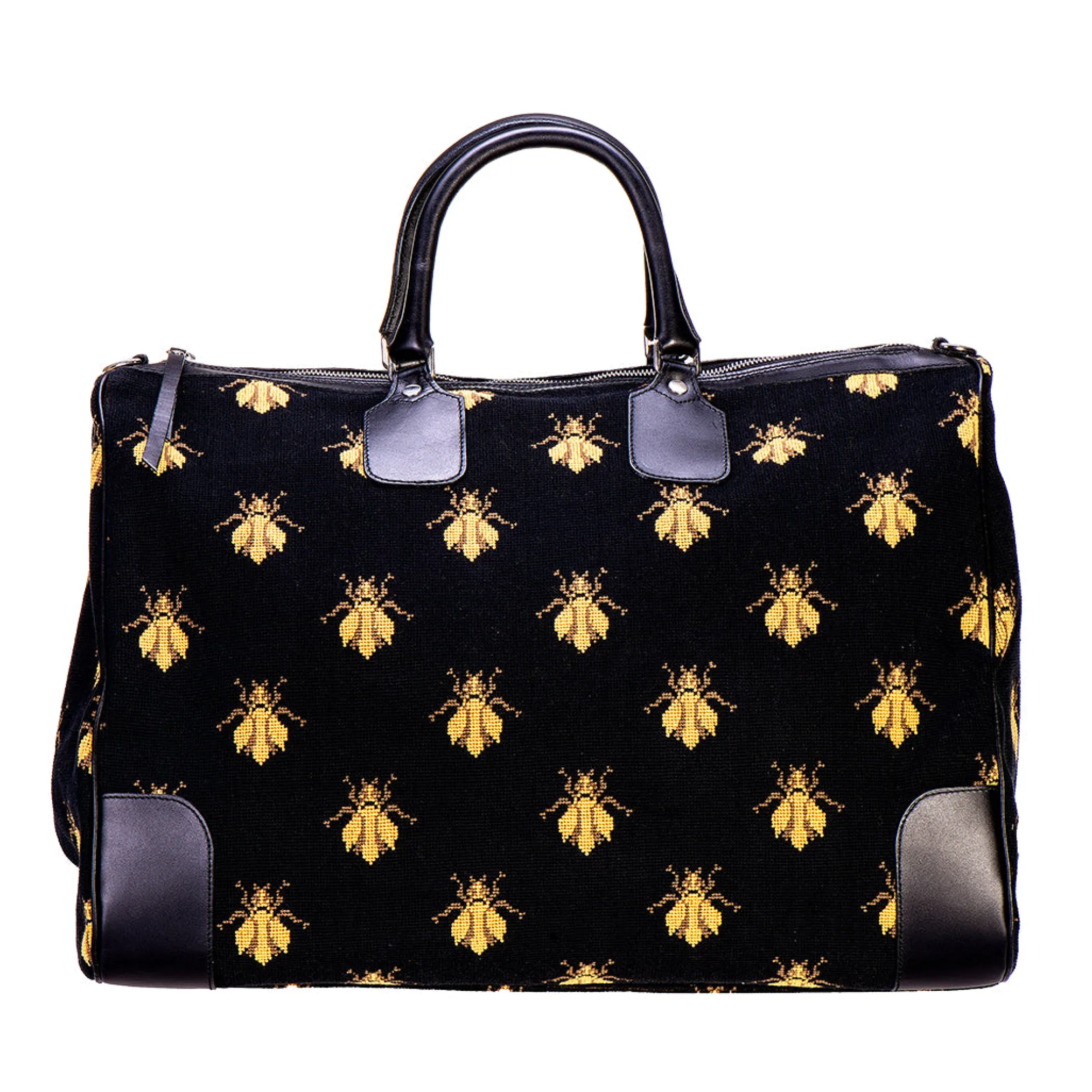 Bee Black Needlepoint Weekender