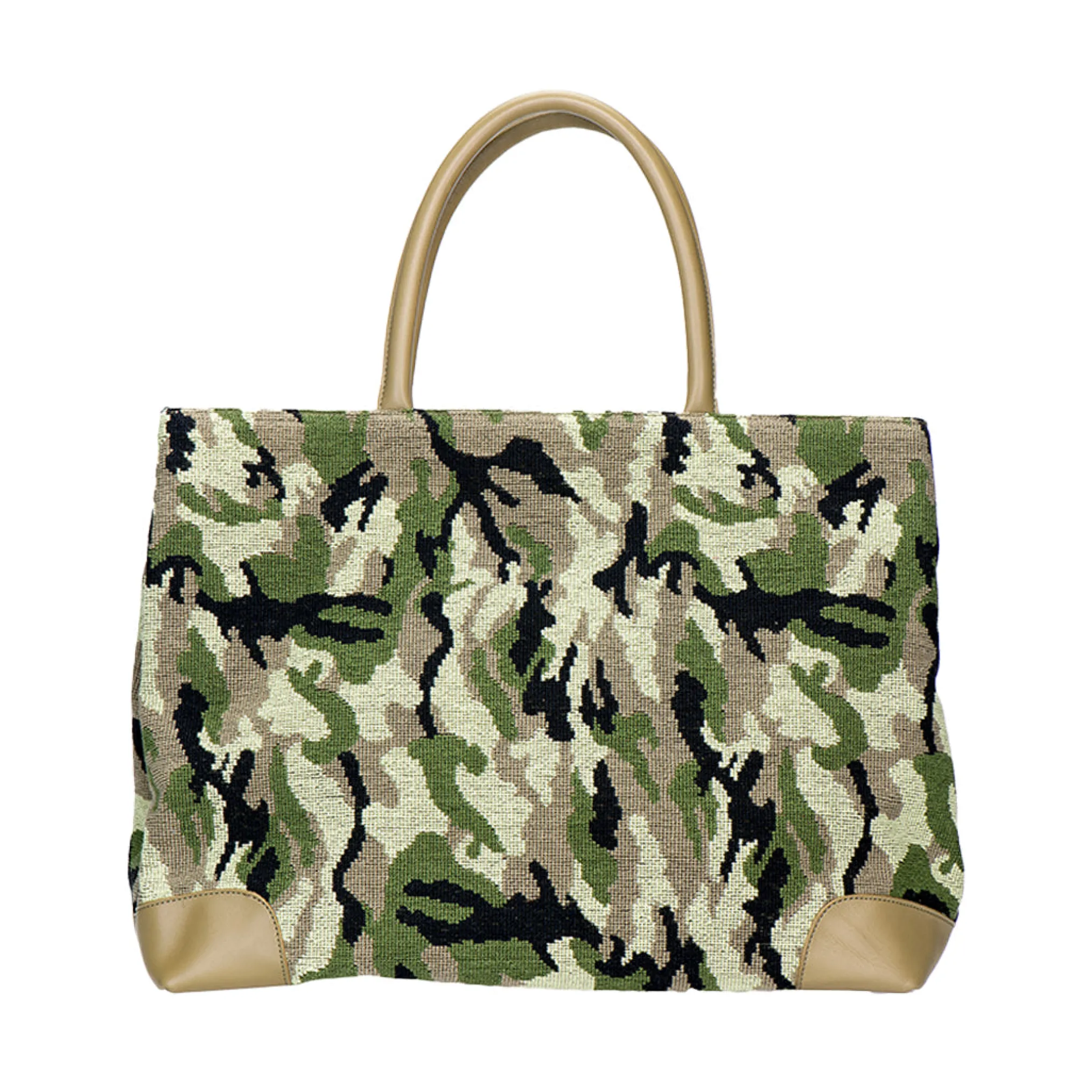 Camo Green Needlepoint Tote