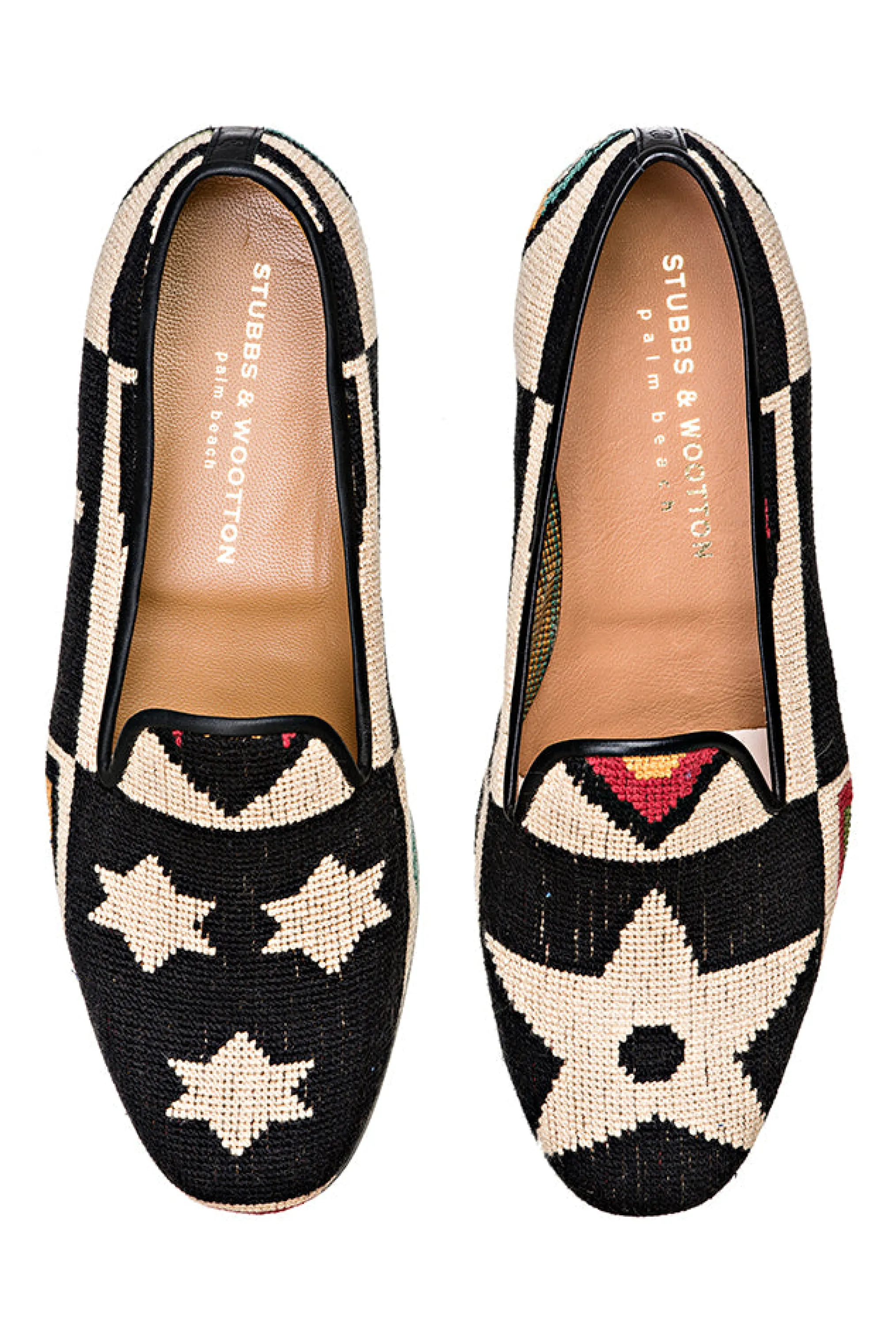 Crest Black Needlepoint Slipper (Wide)