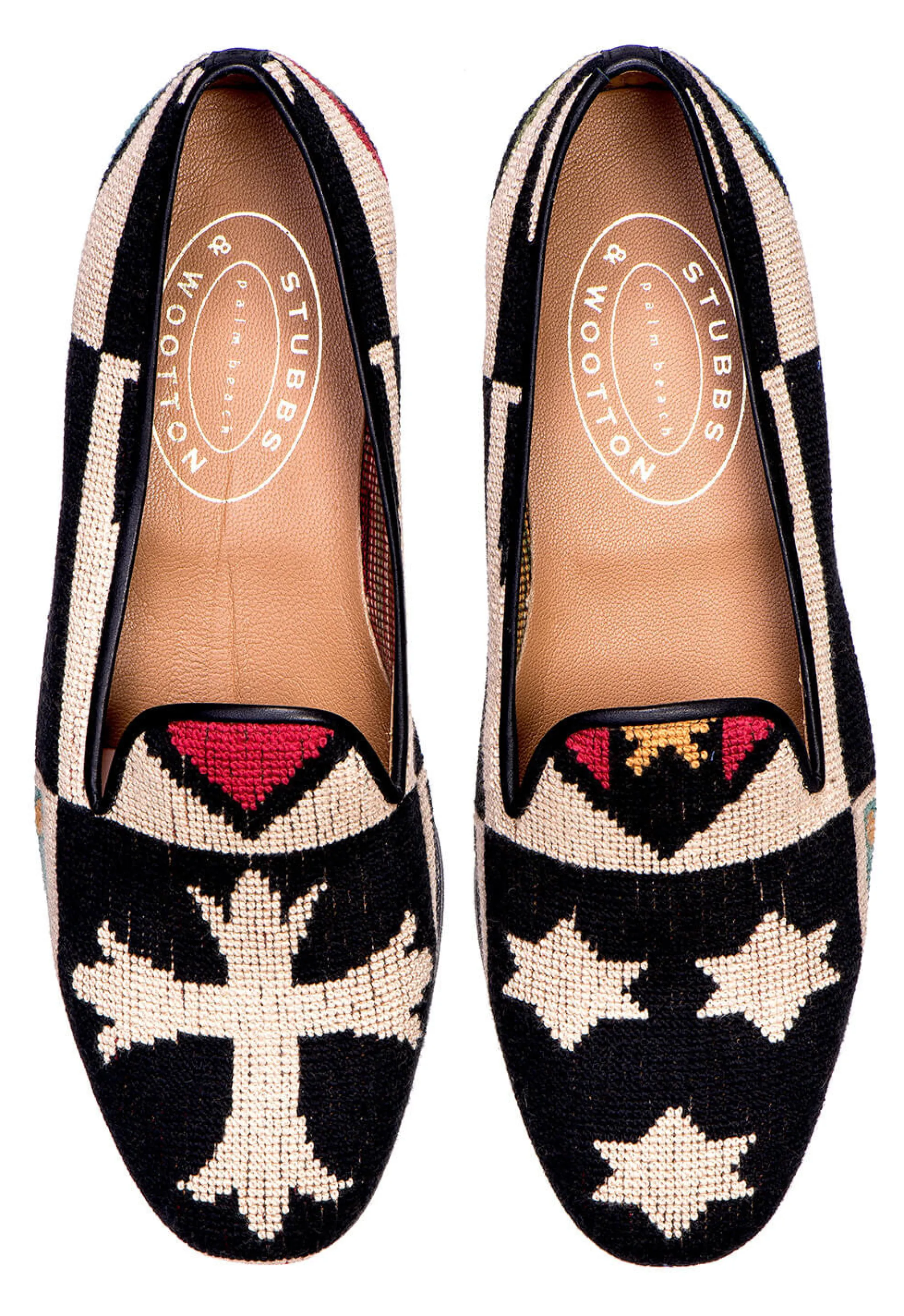 Crest Black Needlepoint Slipper (Narrow)