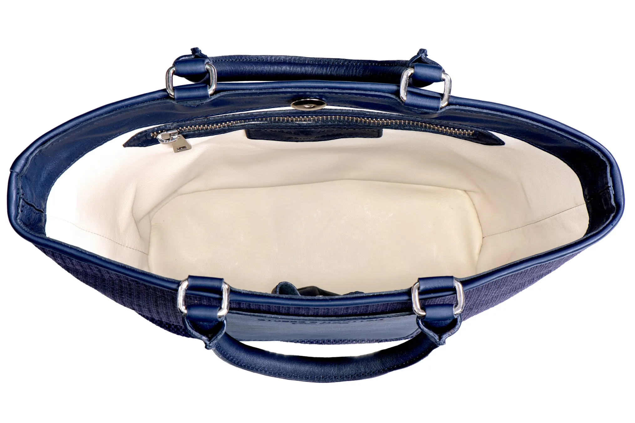 Navy Raffia Midi Tote