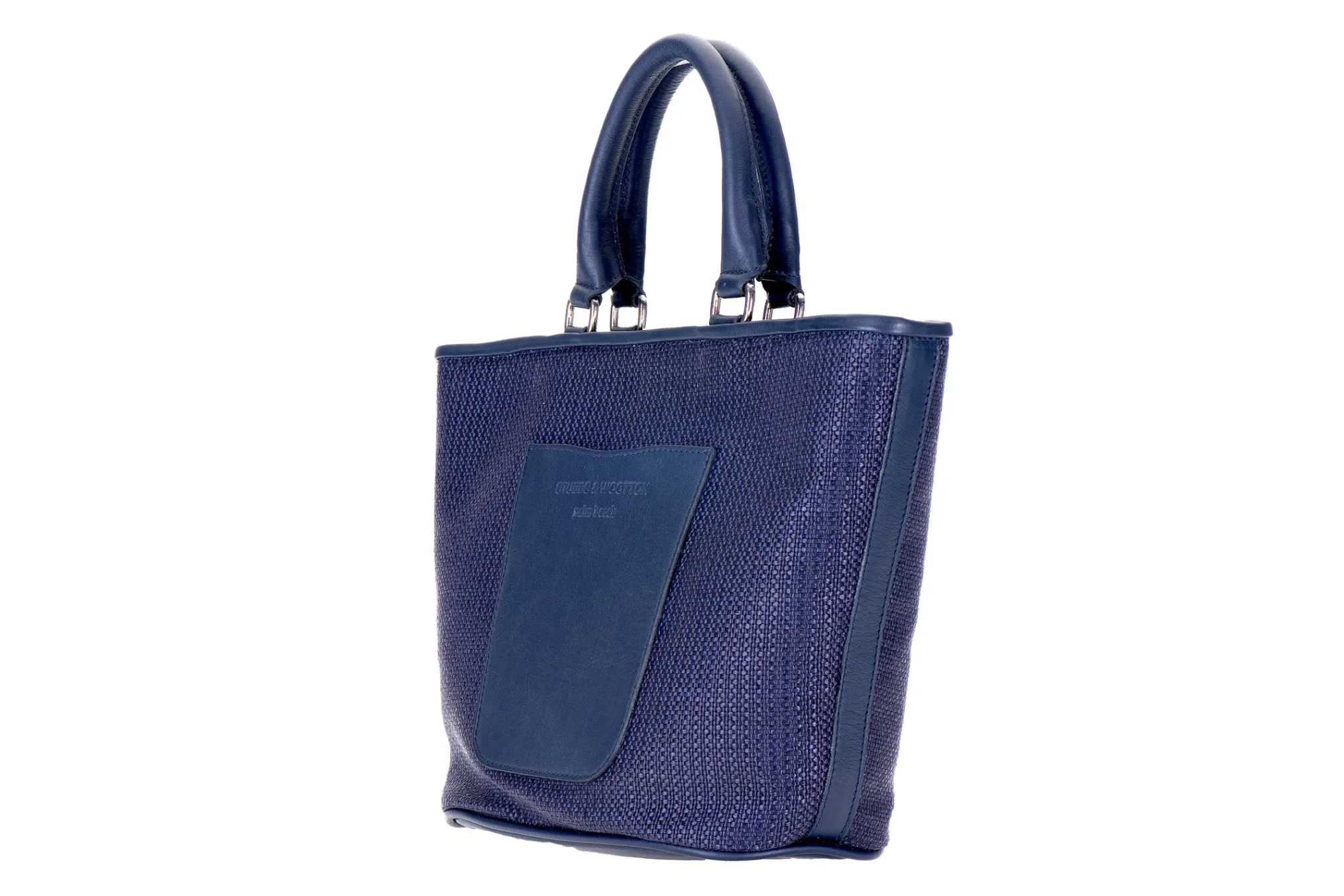 Navy Raffia Midi Tote