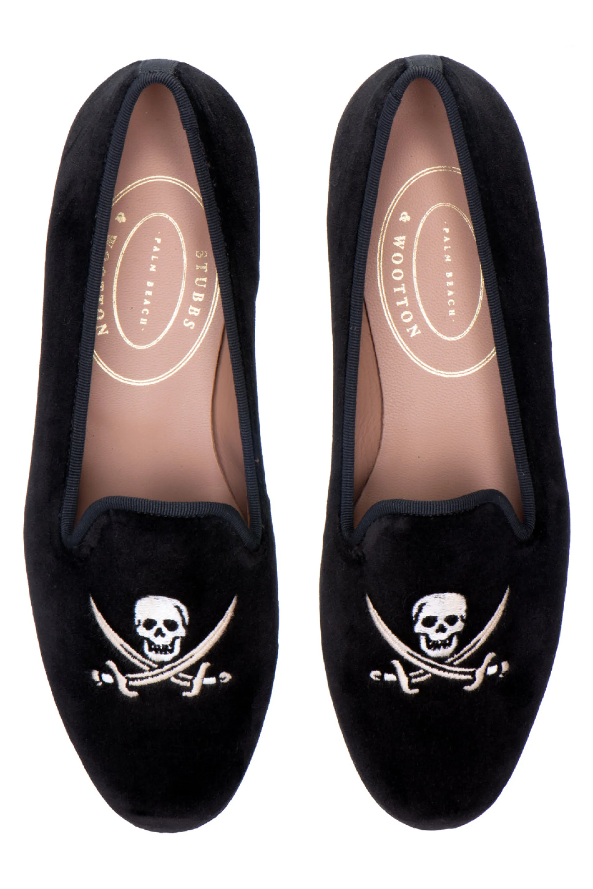 Skull Black Velvet Slipper (Wide)