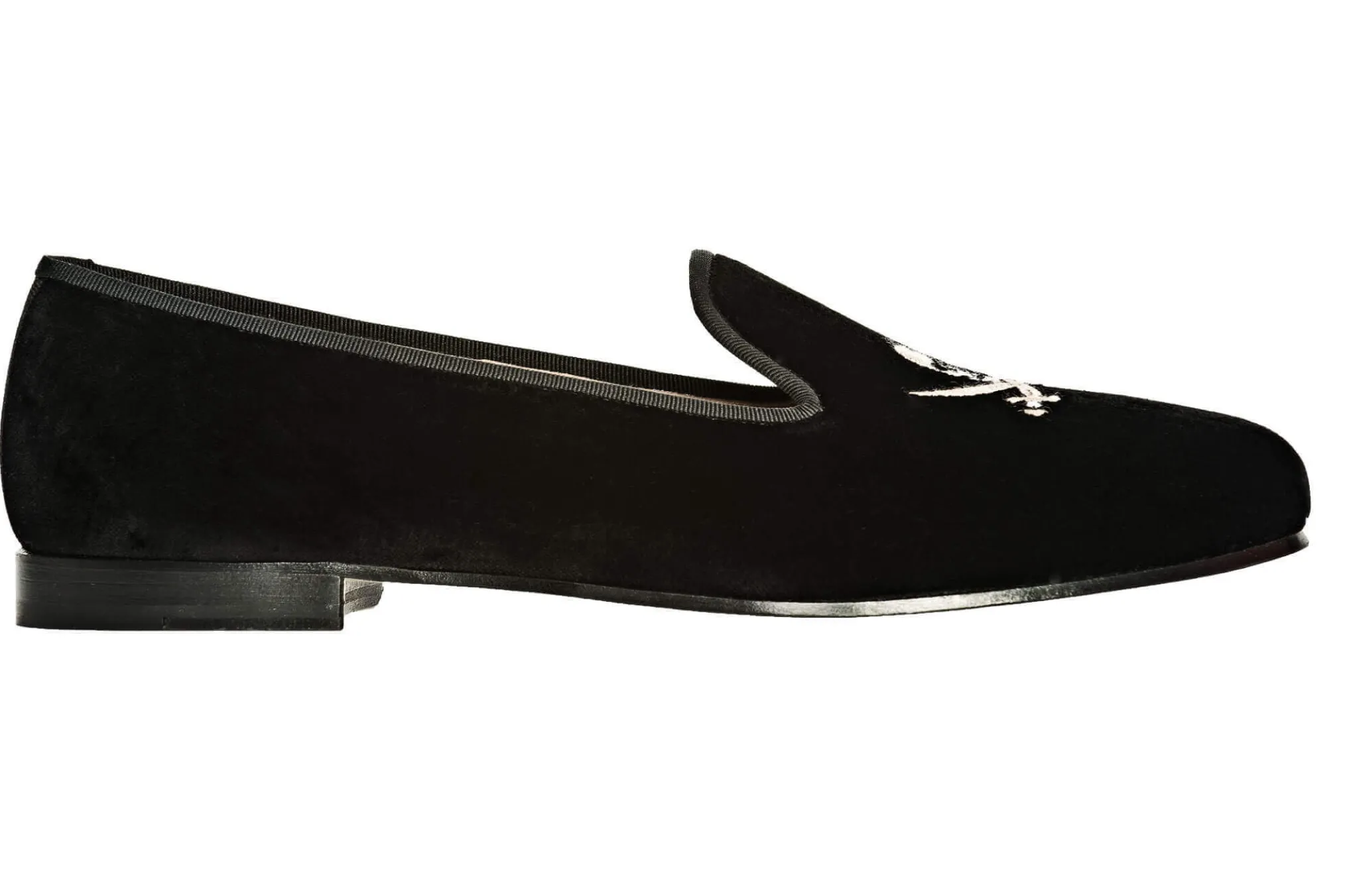 Skull Black Velvet Slipper (Women)